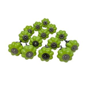 Vintage Ceramic Green Flower Drawer Pull Handles Lot‎ of 14